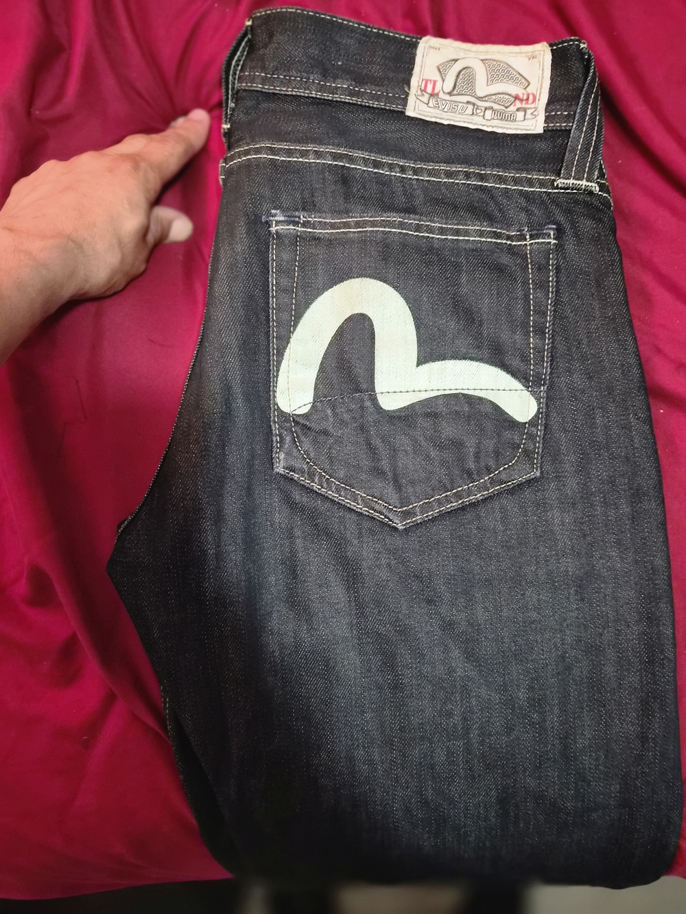 Evisu X Puma Men's Straight Jeans in Dark Indigo with Light Mint Back Logo